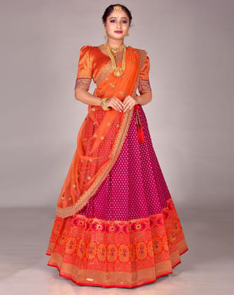 Magenta And Gold Banarasi Silk Woven Lehenga Choli With Dupatta