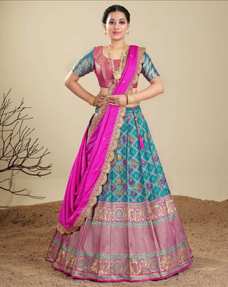 Firozi And Rani Latest Banarasi Silk Zari Lehenga For Women