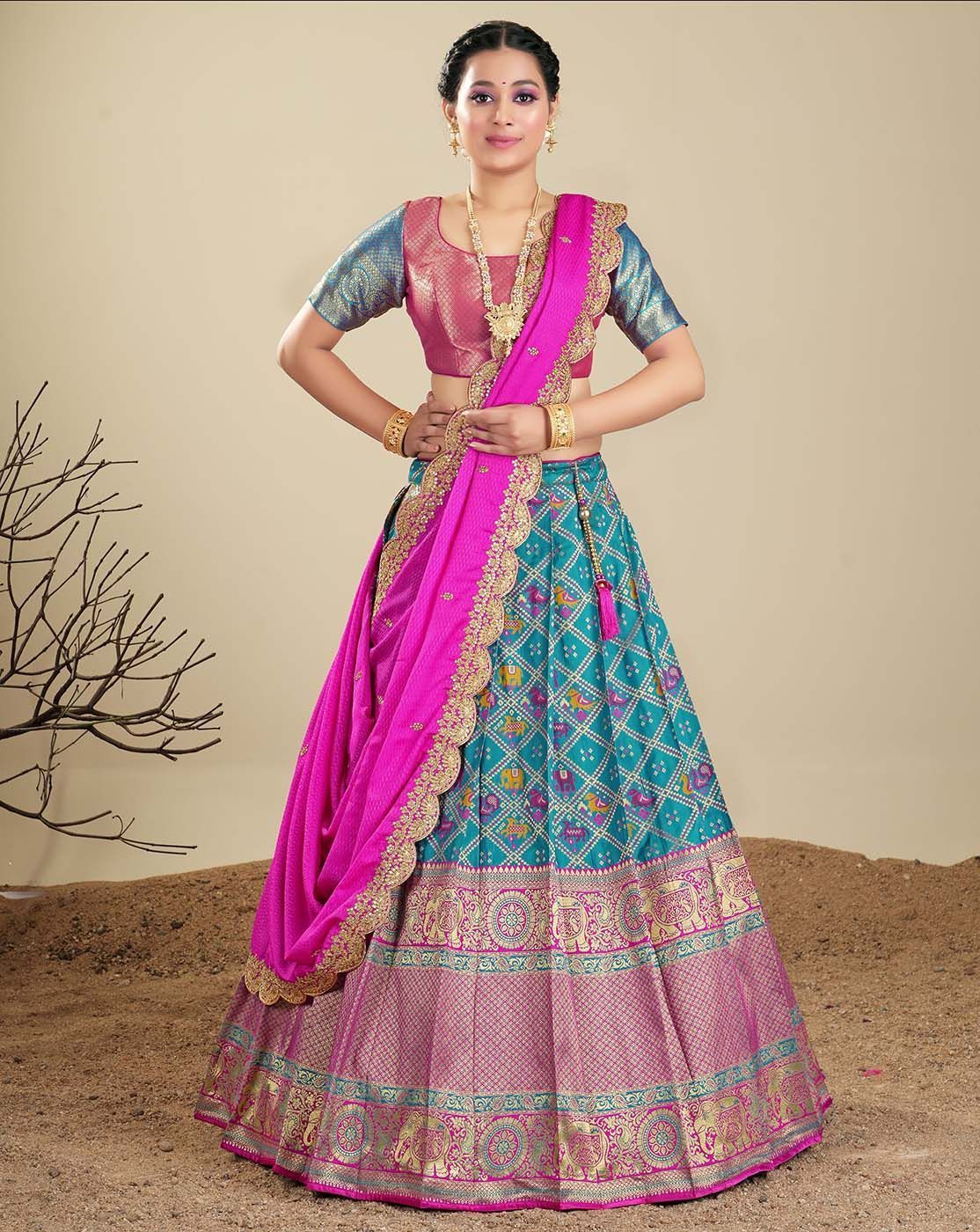 Firozi And Rani Latest Banarasi Silk Zari Lehenga For Women