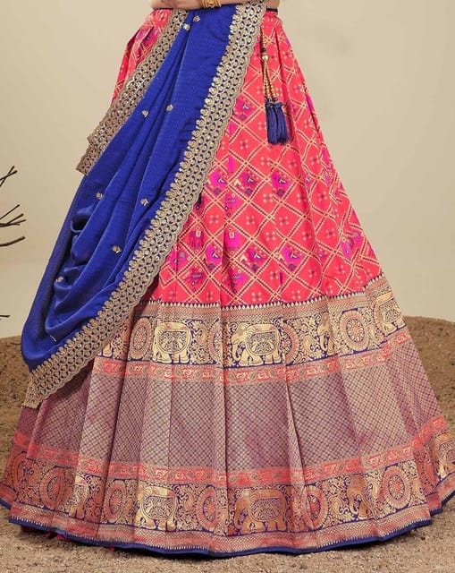 Royal Blue Georgette Lehenga Choli With Baby Pink Net Dupatta