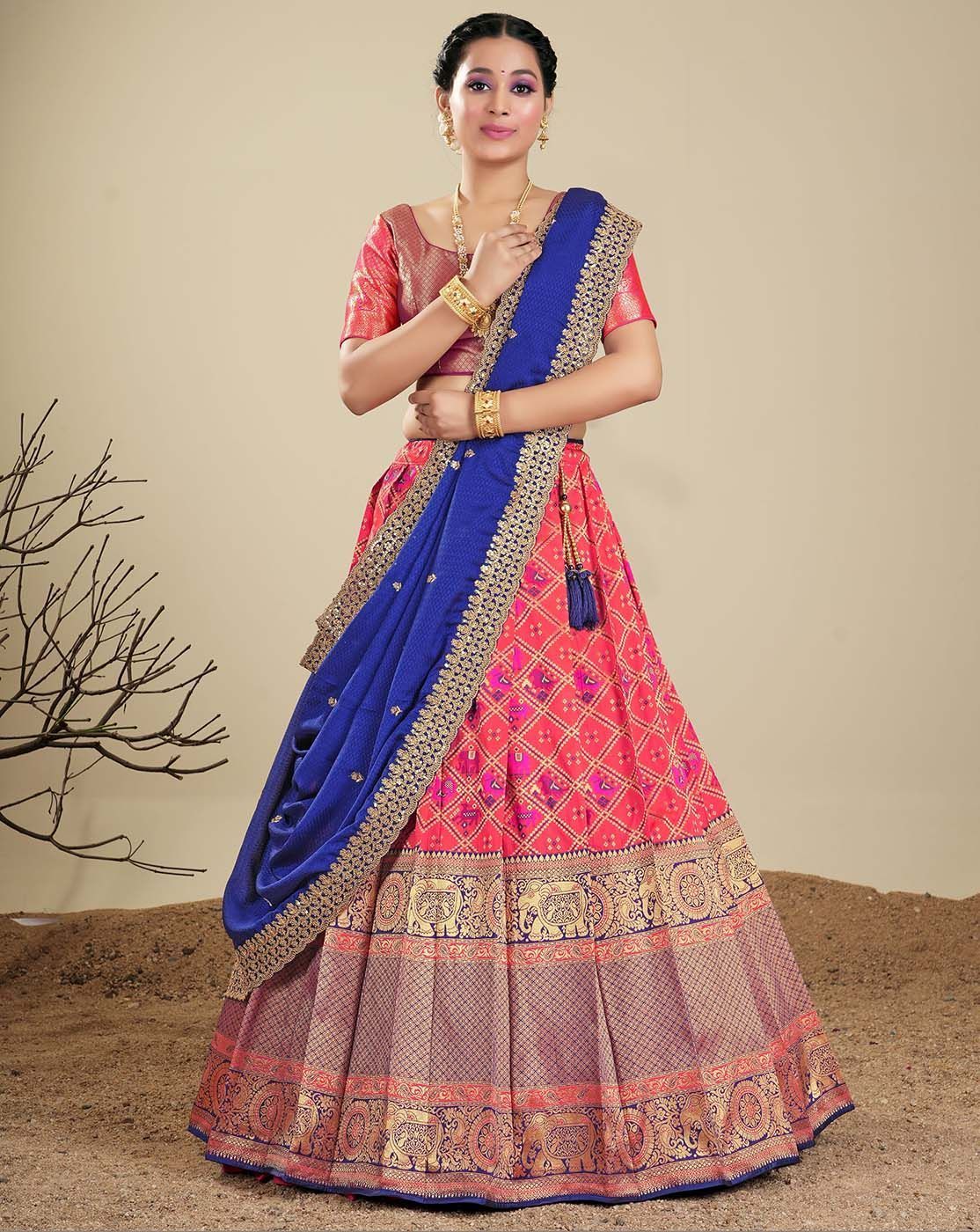 Buy Blue and red Lehenga with Net Choli Online - 2055 | Andaaz Fashion
