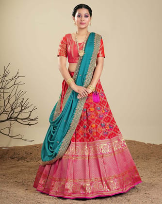 Red And Rani Latest Banarasi Silk Zari Lehenga For Women