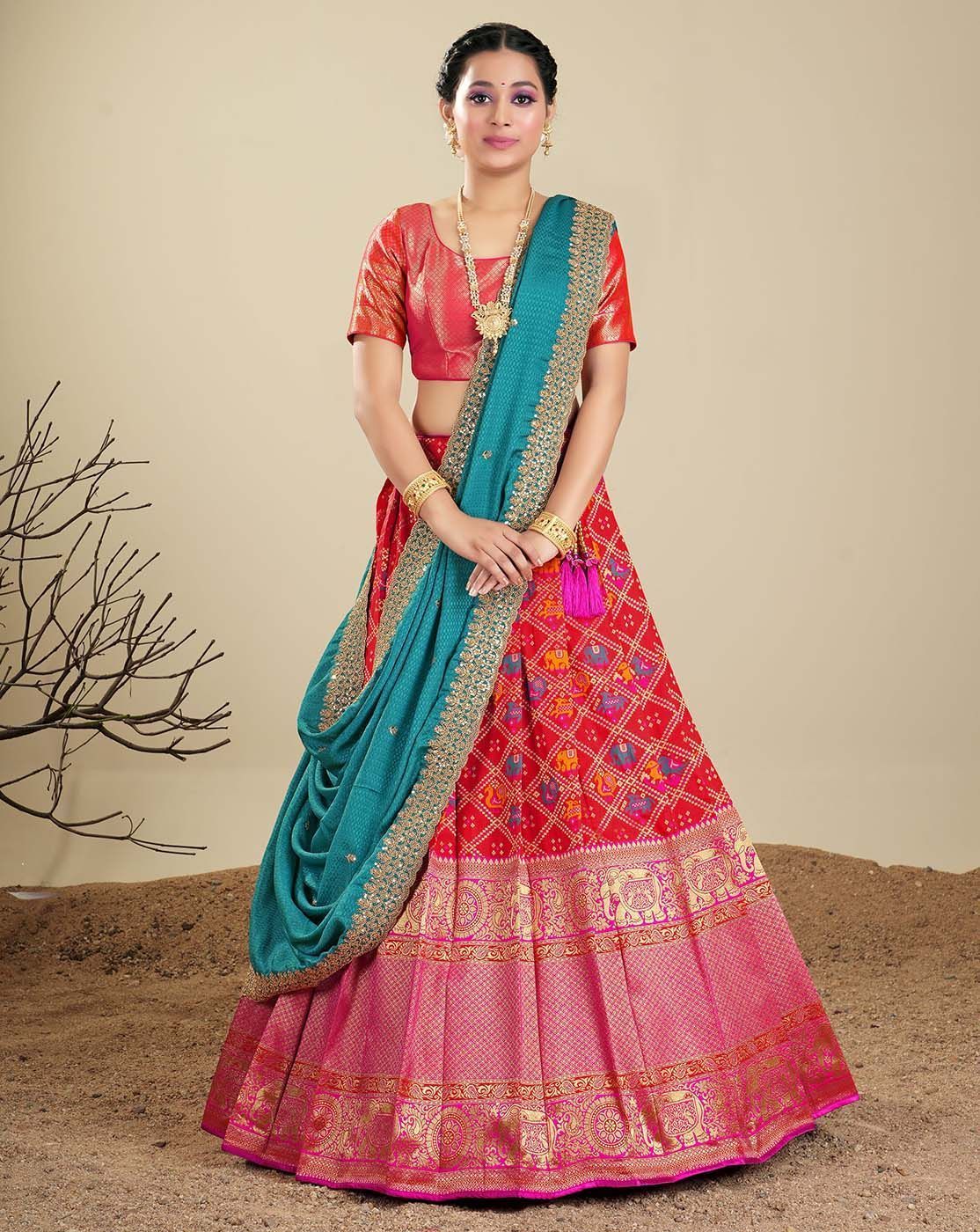 Red & Blue Flower Embroidery Work Lehenga Choli With Dupatta – Cygnus  Fashion