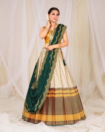 Green-Yellow Banarasi Silk New Lehenga Design