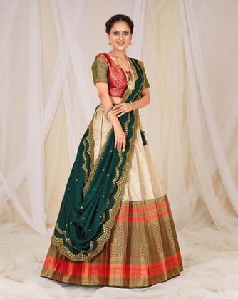 Green And Red Banarasi Silk New Lehenga Design