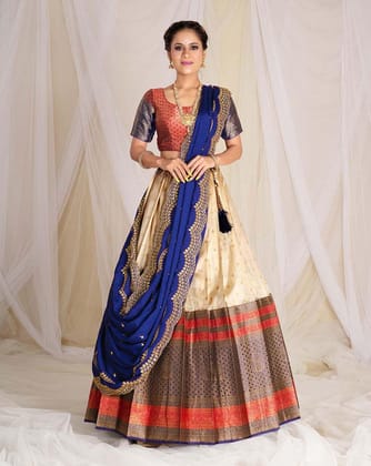 Blue And Red Banarasi Silk New Lehenga Design