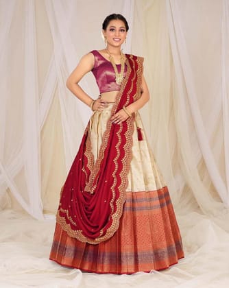 Maroon And Blue Banarasi Silk New Lehenga Design