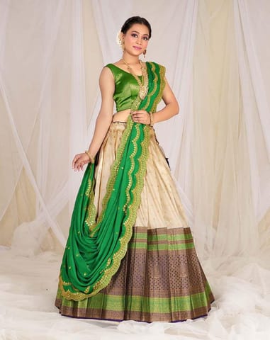 Green Pure Cotton With Embroidery And Real Mirror Work Fully Stiched  Navratri Lehenga