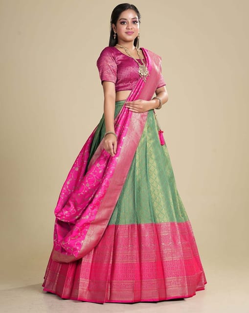 Buy online Pink Nylon Half & Half Saree With Blouse from ethnic wear for  Women by Chhabra555 for ₹899 at 55% off | 2024 Limeroad.com