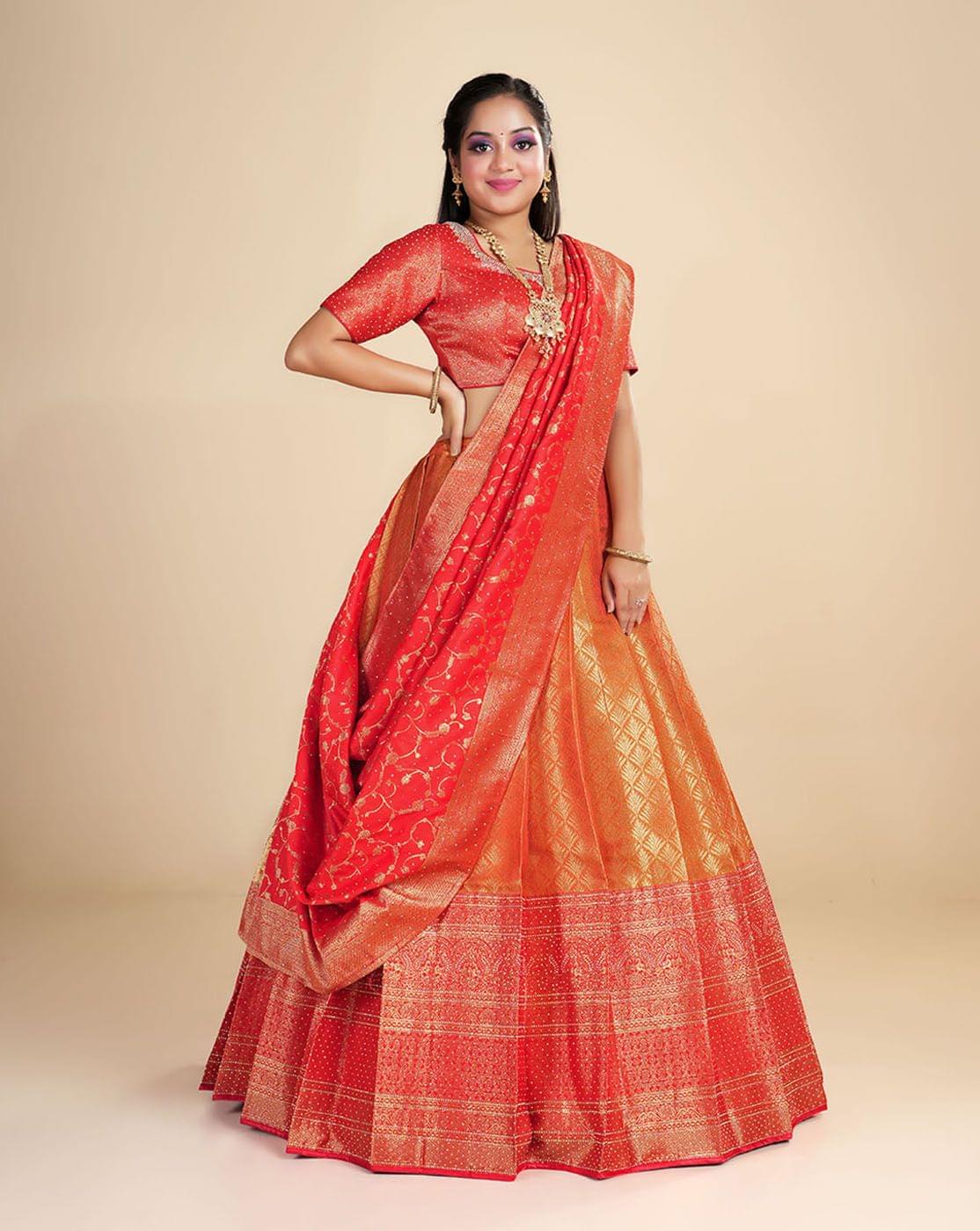 Gold Red Banarasi Silk Lehenga Choli For Women