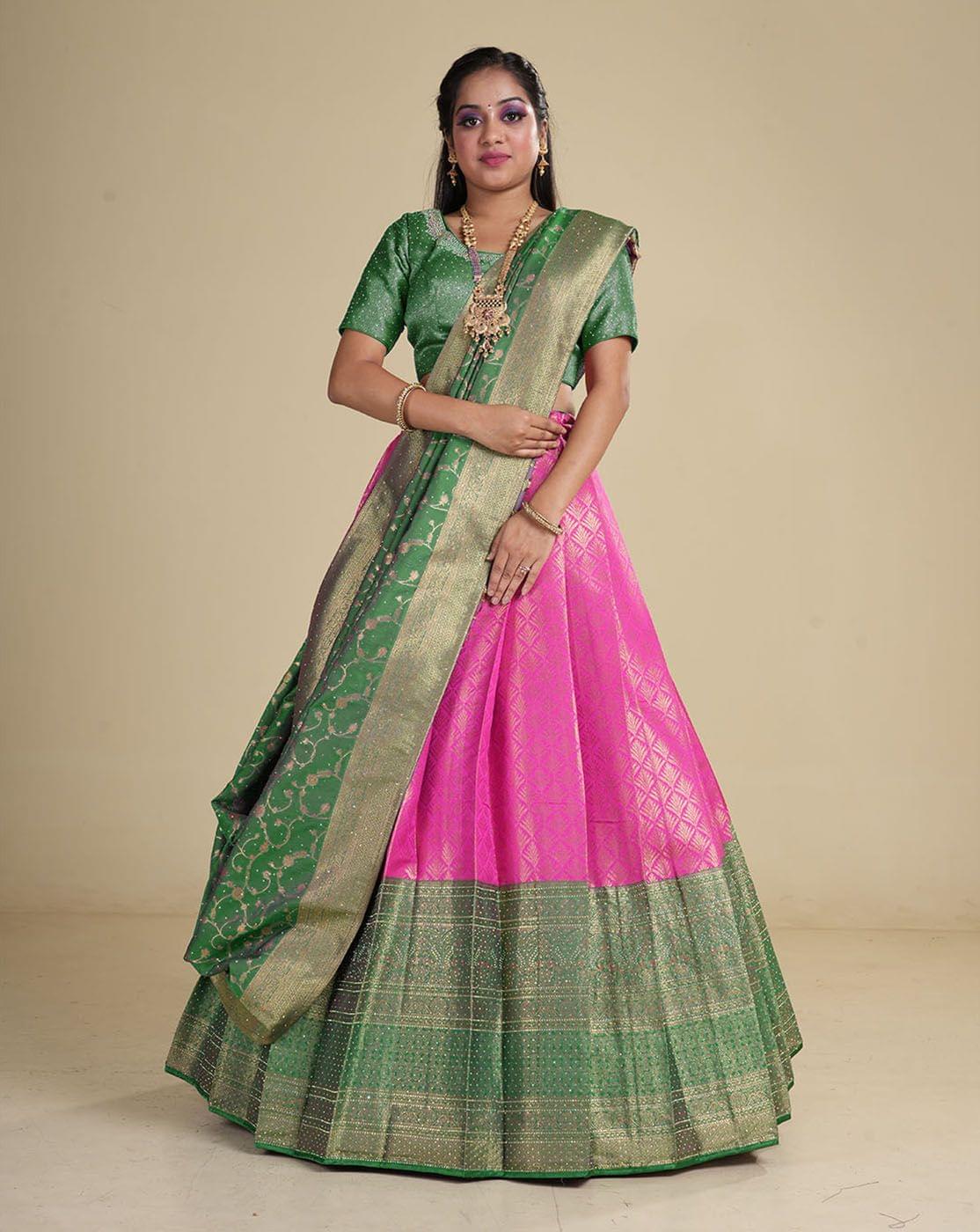 Rani Green Banarasi Silk Lehenga Choli For Women
