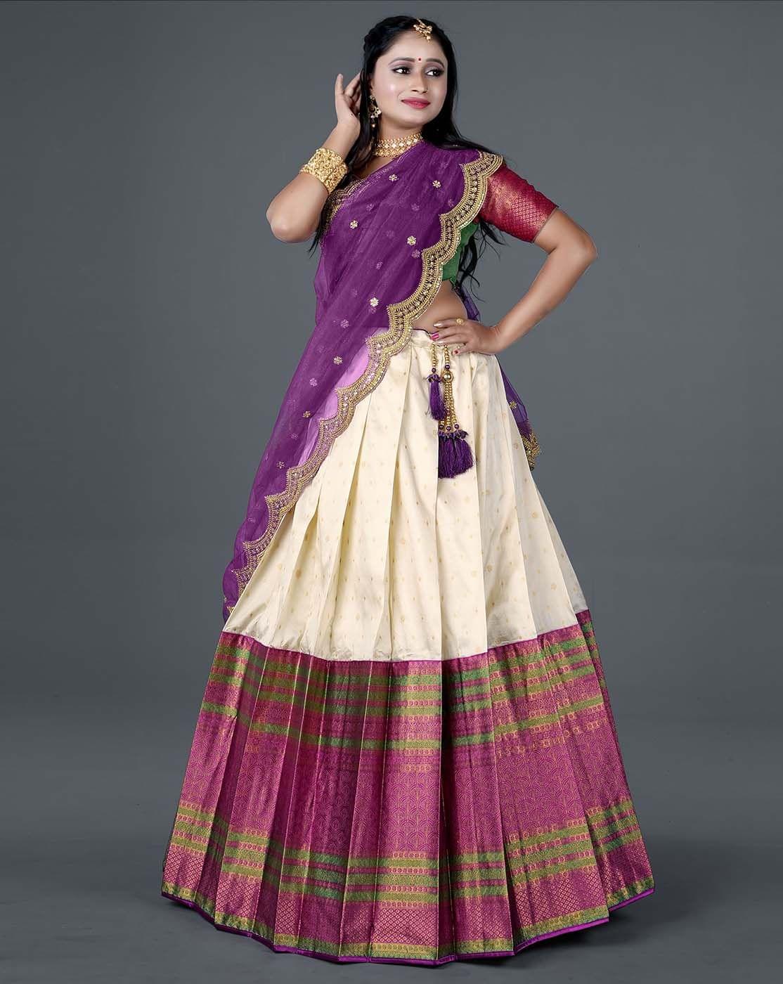 Rani And Green Banarasi Silk Semi-Stitched Lehenga For Women