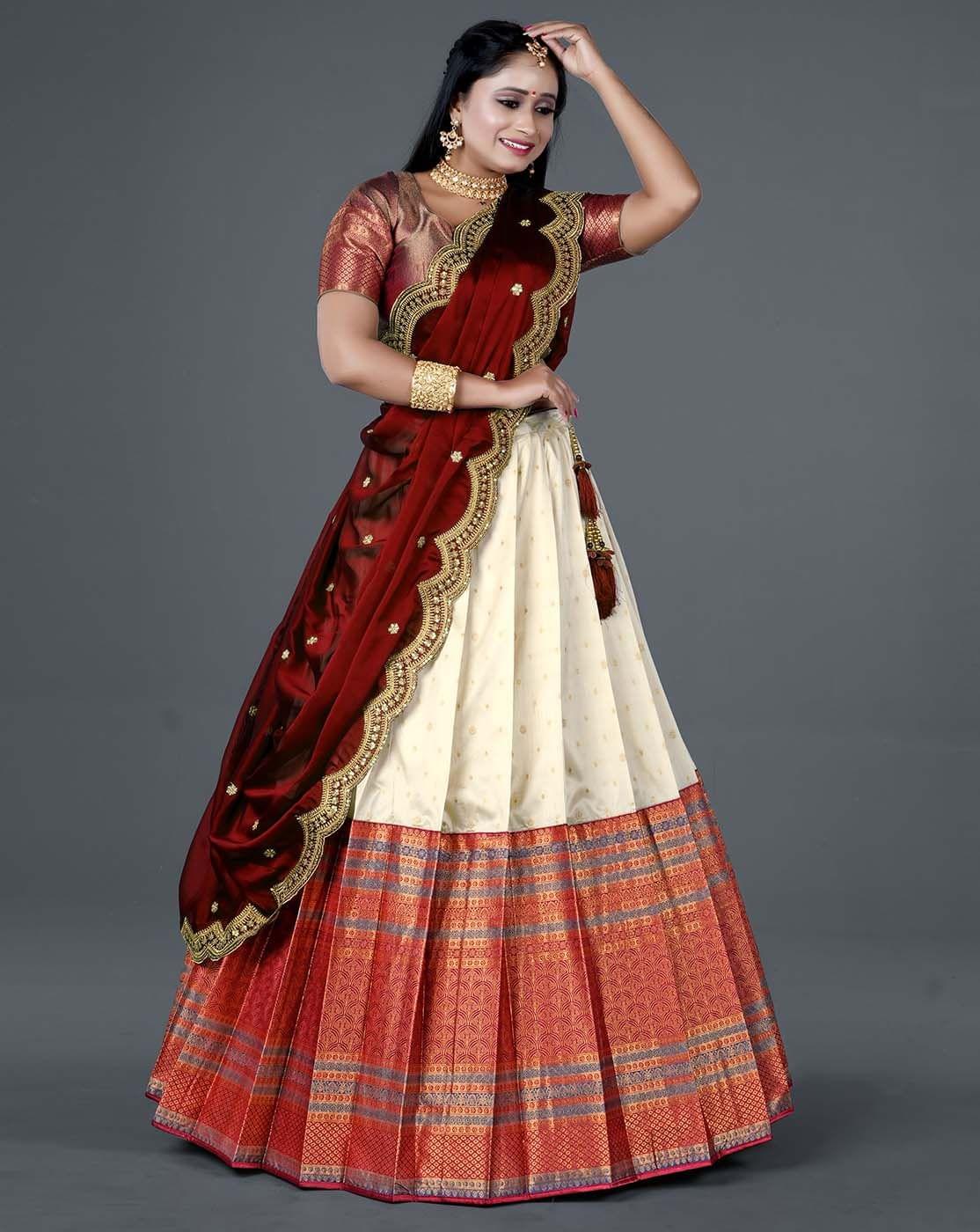 Maroon And Blue Banarasi Silk Semi-Stitched Lehenga For Women