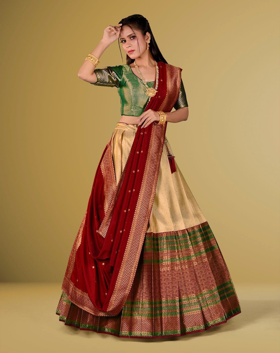 Maroon Banarasi Silk Zari Work Semi Stitched Lehenga Choli For Women