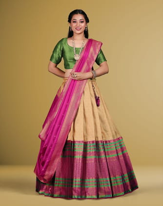 Rani Green Banarasi Silk Zari Work Semi Stitched Lehenga Choli For Women