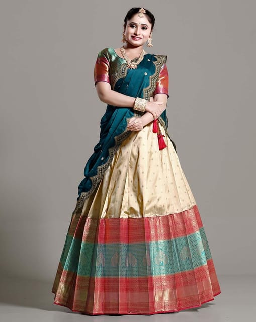 Lehenga with Blouse and Dupatta:A perfect Indian fairy tale dress | Lehenga  designs simple, Half saree designs, Half saree lehenga