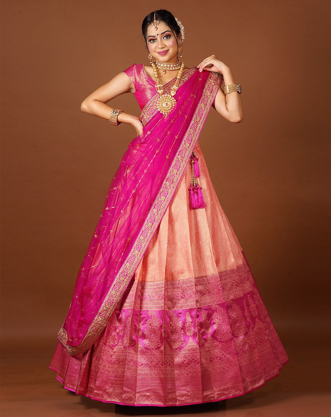 Cream Color Kanjivaram Silk Half Saree Lehenga Choli With Blouse and  Dupatta | Silk half saree, Half saree lehenga, Half saree