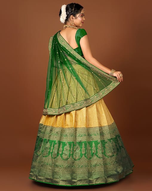 Sangeet-3015 Alluring Yellow Green Lehenga Choli set in singles by Shivali  – Vijaylakshmi Creation – Handloom House & Branded Women Apparels