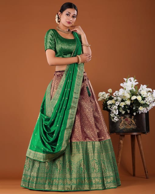 Buy Green Silk Half and Half Saree With Resham Work Online - SARV03824 |  Andaaz Fashion