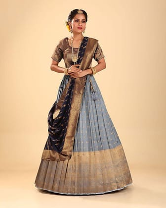 Zari Woven Gray Lehenga Choli For Women