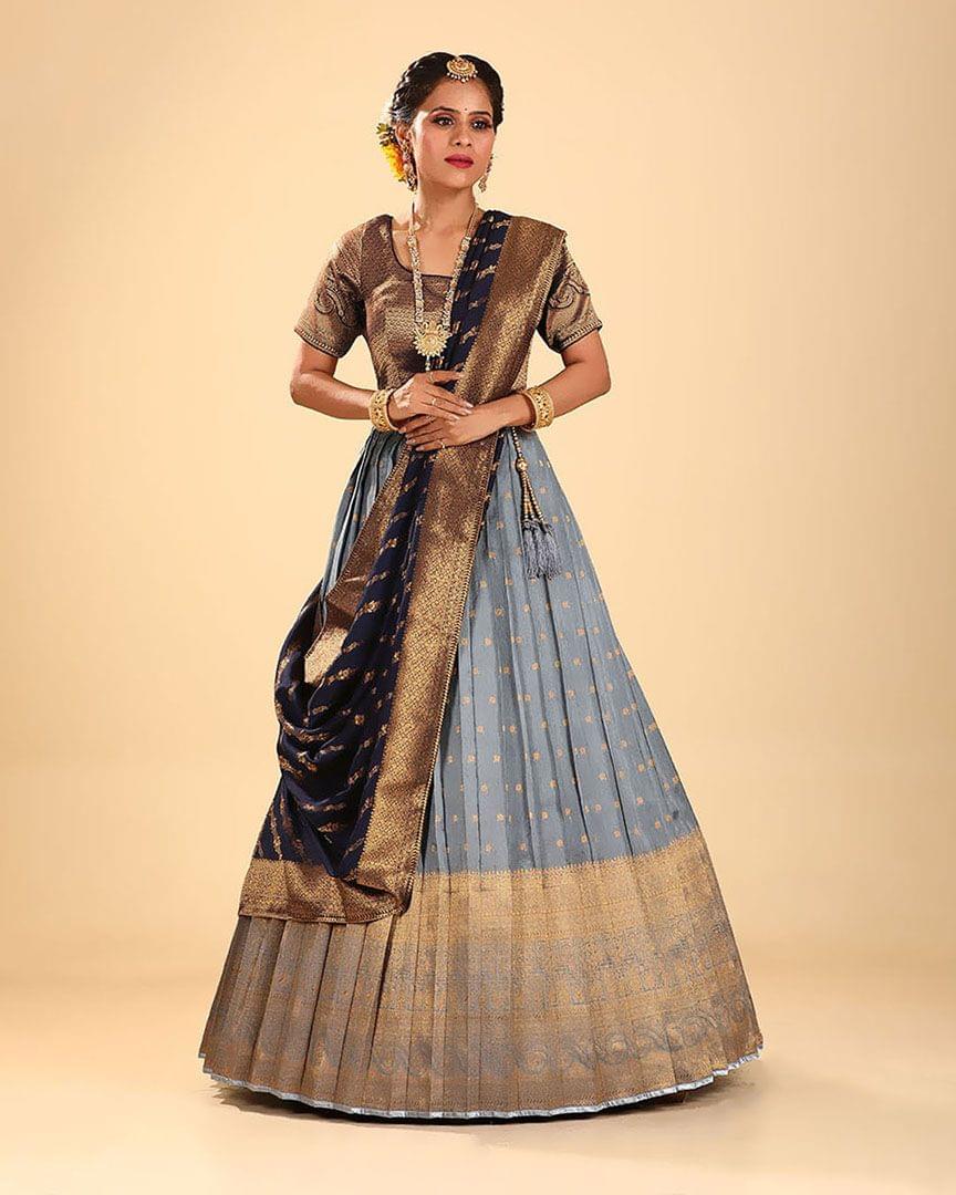 Zari Woven Gray Lehenga Choli For Women