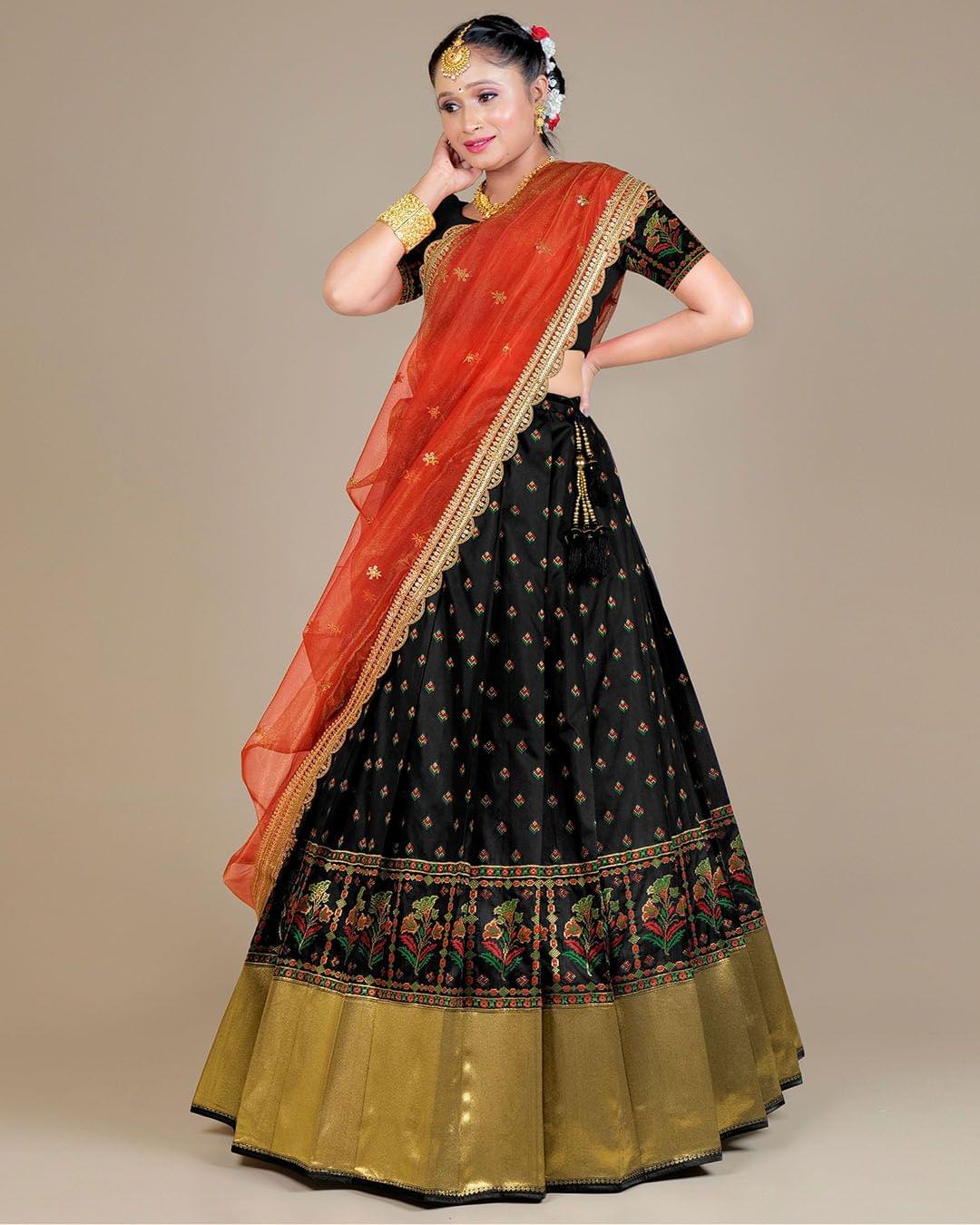 Black Red Bold And Beautiful: Pleated Lehenga For Women