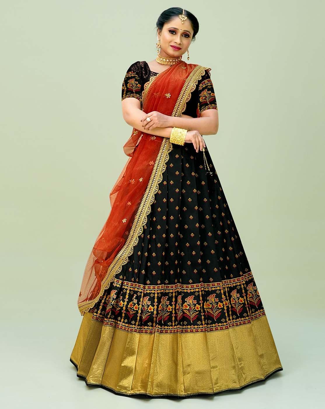 Black And Gold Red Bold And Beautiful: Pleated Lehenga For Women