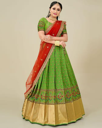 Dark Green Bold And Beautiful: Pleated Lehenga For Women