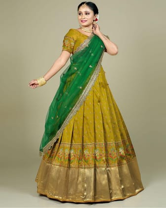 Musterd Green Bold And Beautiful: Pleated Lehenga For Women