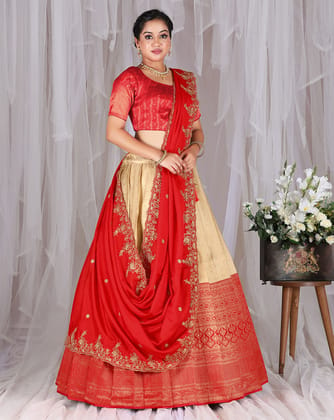 Red latest Kanjivaram Silk Zari Weaving Lehenga