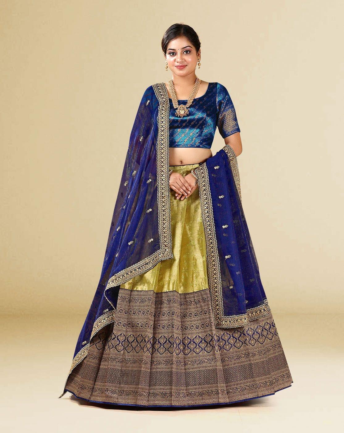 Liril And Blue Stunning Banarasi Silk Half Saree For Women