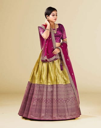 Liril And Wine Stunning Banarasi Silk Half Saree For Women