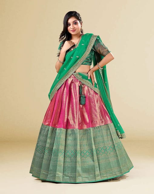 Yellow & Green Plain Women Half And Half Saree, With Blouse Piece at Rs  1249/piece in Surat