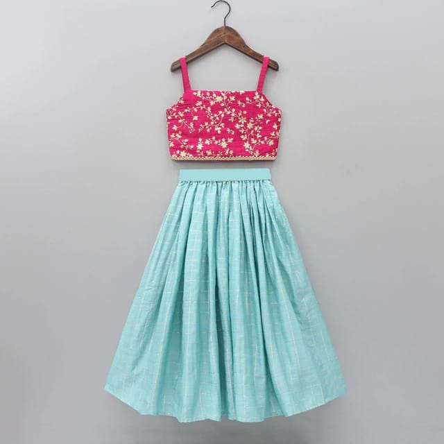 Buy Kids Girls Green Embroidered Lehenga Set Festive Wear Online at Best  Price | Cbazaar
