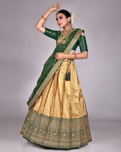 Parrot Green Floral Printed Lehenga – Tirumala Designers