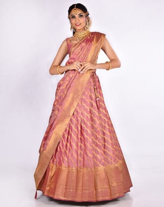 Wine Zari Work Lehenga With Banarasi Dupatta