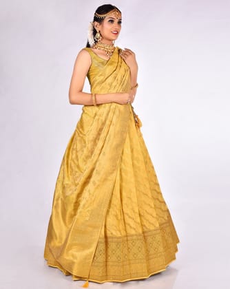 Gold Zari Work Lehenga With Banarasi Dupatta