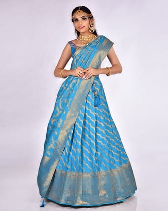 Firozi Zari Work Lehenga With Banarasi Dupatta