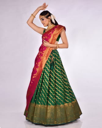 Green And Rani Zari Work Lehenga With Banarasi Dupatta