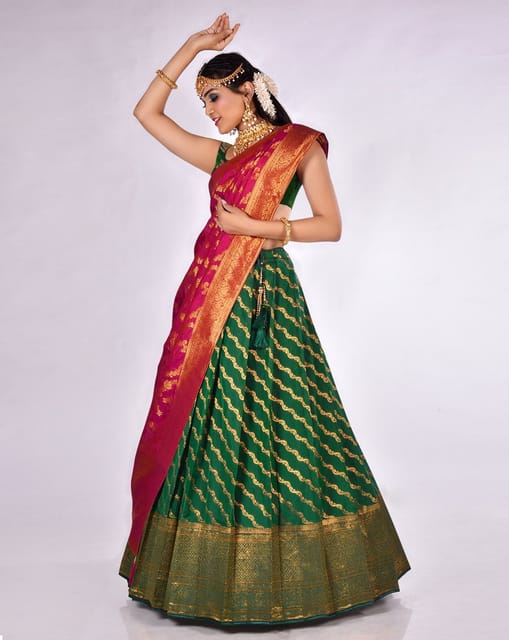 Green Colour Fancy Digital Printed Work Lahenga Choli With Dupatta