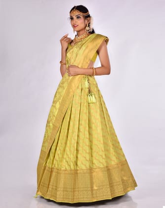 Lemon Zari Work Lehenga With Banarasi Dupatta