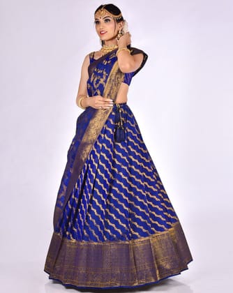 Navy Blue Zari Work Lehenga With Banarasi Dupatta