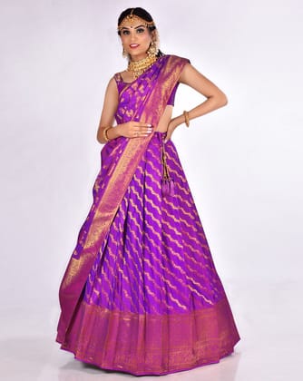 Purple Zari Work Lehenga With Banarasi Dupatta