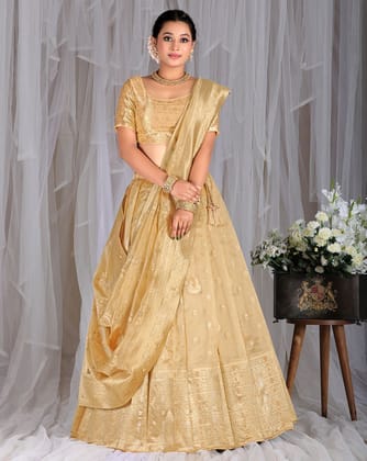 Chiku Tissue Jacquard Lehenga Set With Zari Weaving