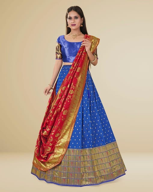 Engagement, Reception, Wedding Blue, Pink and Majenta color Banarasi Silk  fabric Lehenga : 1895625