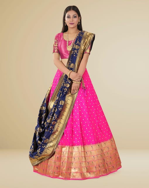 Lifera Pink Blue Half Saree Lehenga Choli MS-125