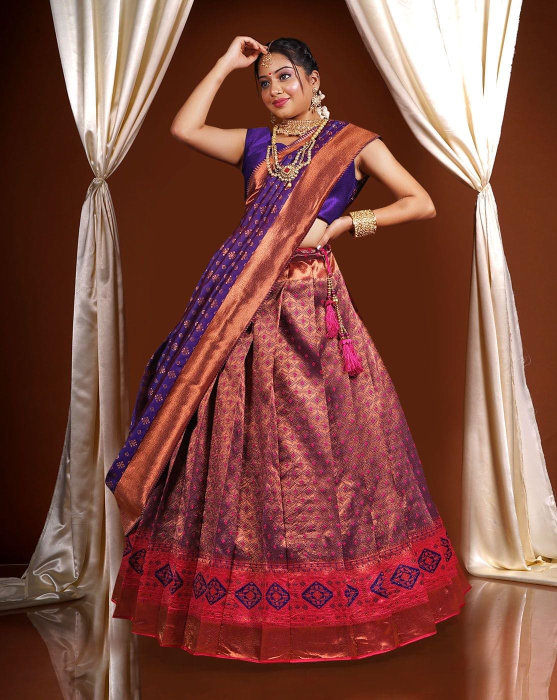 Lehenga | Pink half sarees, Lehenga color combinations, Lehenga designs  simple