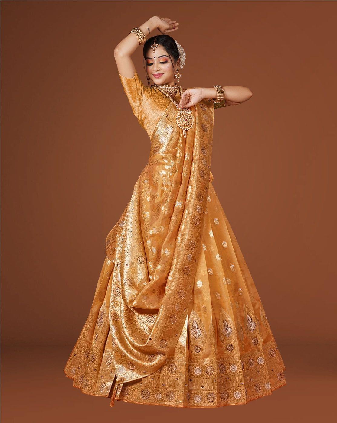 Gold Banarasi Silk Zari Woven Lehenga For Women