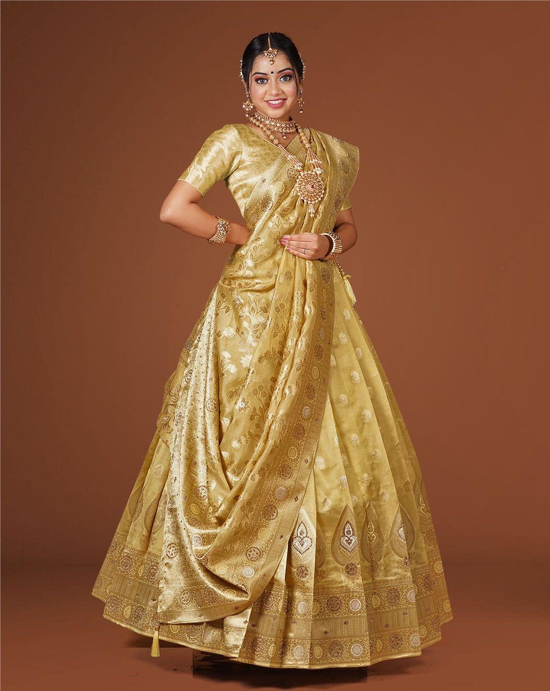 Yellow Banarasi Silk Zari Woven Lehenga For Women