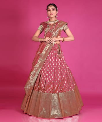 Peach Latest Banarasi Zari Work Lehenga For Women